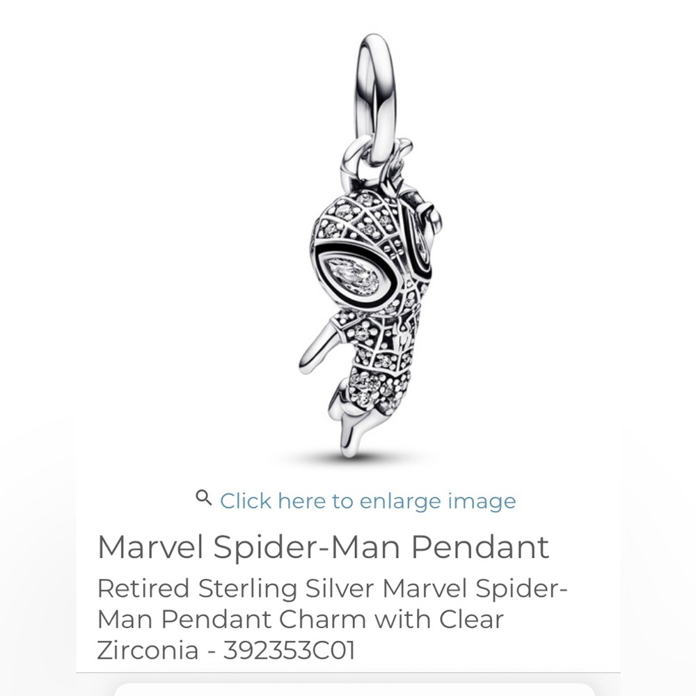 Authentic Pandora Marvel Silver Spider-Man Pendant CZ Pave Retired 392353C01
